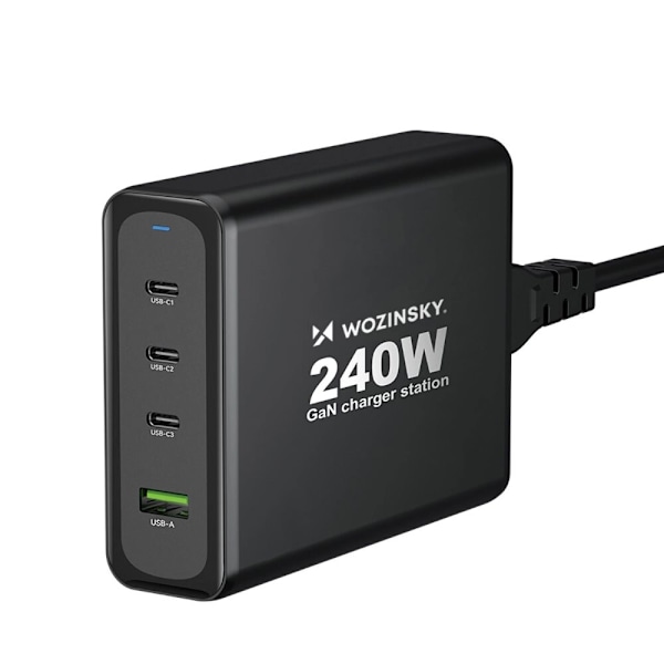 Wozinsky WGCSB 240W GaN vegglader USB-A / 3 x USB-C - svart