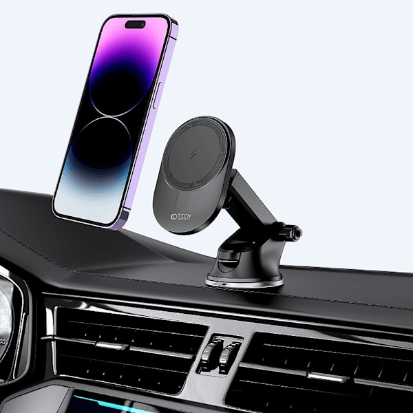 TECH-PROTECT MM15W-V1 MAGNETISK MAGSAFE Dashboard & VENT BILMONTERING TRÅDLØS LADER 15W SORT