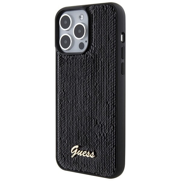 Guess Sequin Script metalldeksel til iPhone 15 Pro Max - Svart