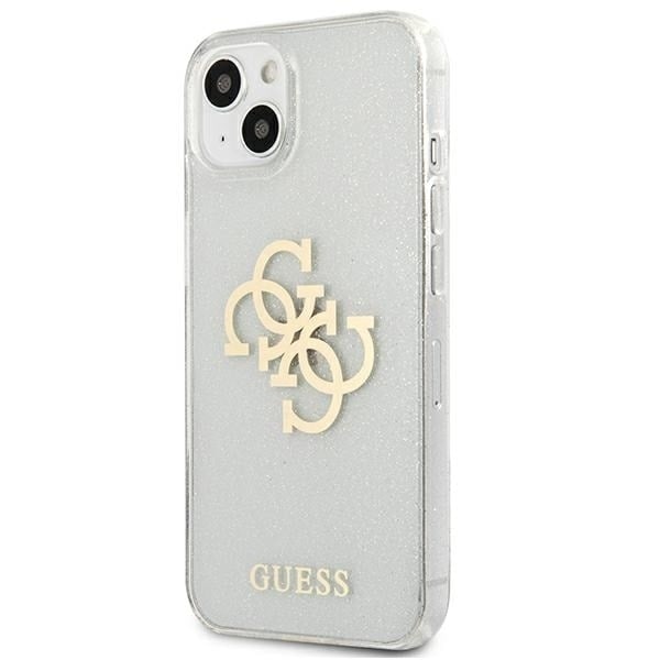 Guess GUHCP13SPCUGL4GTR iPhone 13 mini 5,4" genomskinligt hårt fodral Glitter 4G Big Logo