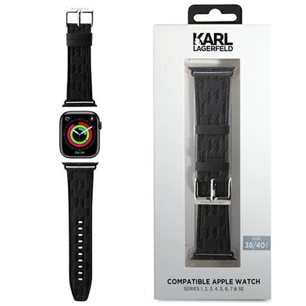 Karl Lagerfeld Saffiano Monogram stropp til Apple Watch 38/40/41mm - svart