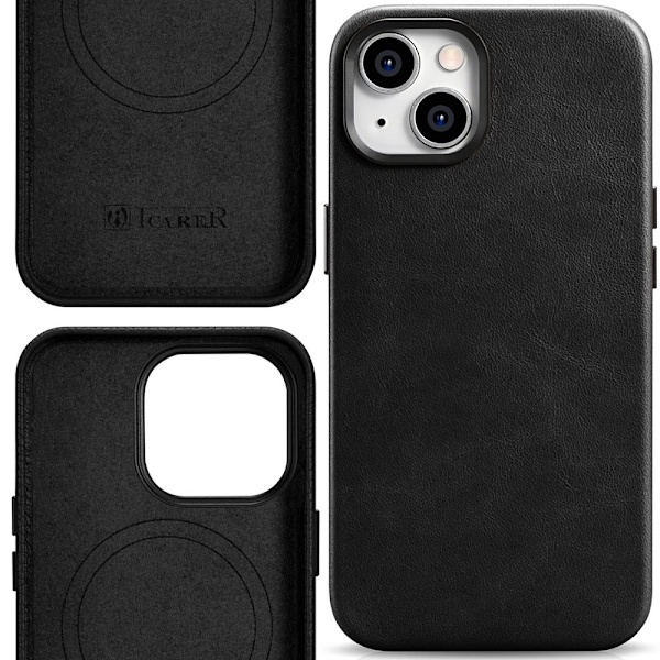 ICARER CASE CASE LÆDERCOVER MED MAGSAFE TIL IPHONE 14+ SORT