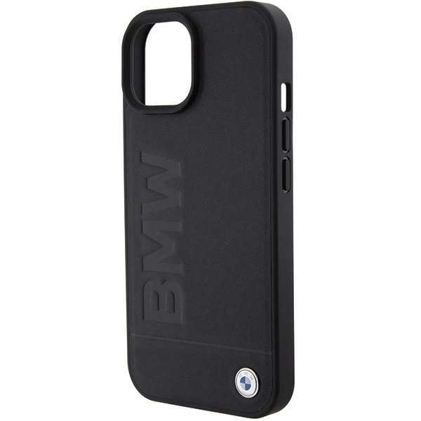 BMW LÆDER HOT STAMP ETUI TIL IPHONE 15 PLUS - SORT