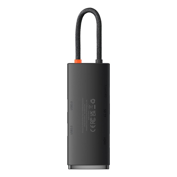Baseus Lite Series Multifunksjon USB Type C HUB - 2 x USB 3.0 / USB Type C PD / HDMI 1.4 / SD/TF Svart (WKQX050101)
