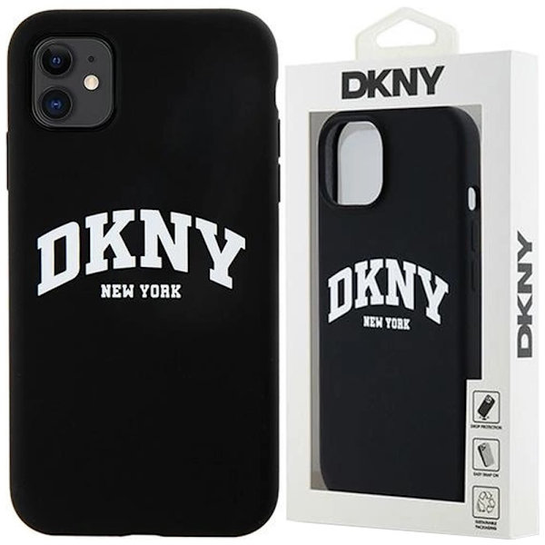 DKNY flytende silikon Hvittrykt logo MagSafe-deksel til iPhone 11/Xr - Svart