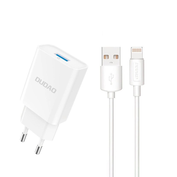 Dudao A4EU USB-A 2.1A vegglader - hvit + USB-A - Lightning-kabel