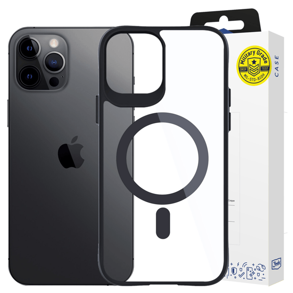 APPLE IPHONE 12 PRO MAX - 3MK SATIN ARMOR MAGCASE Sort, Transparent
