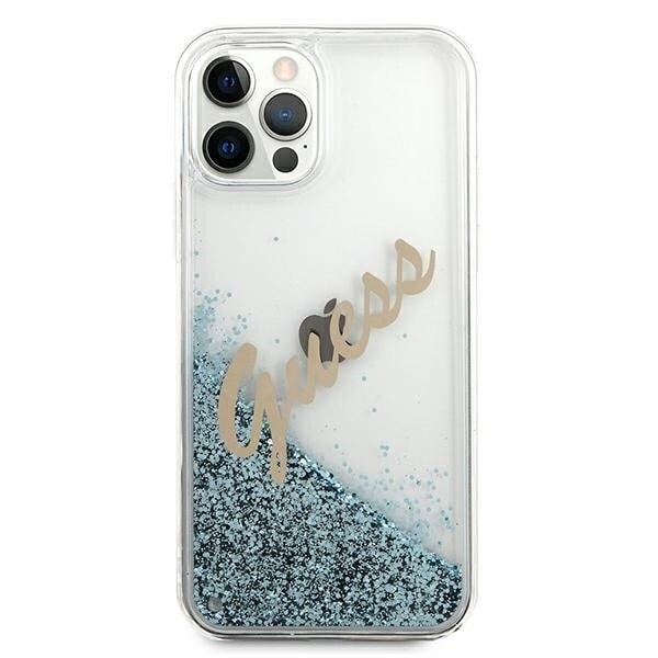 Guess GUHCP12LGLVSBL iPhone 12 Pro Max 6.7 blå/blå hardt deksel Glitter Vintage Script