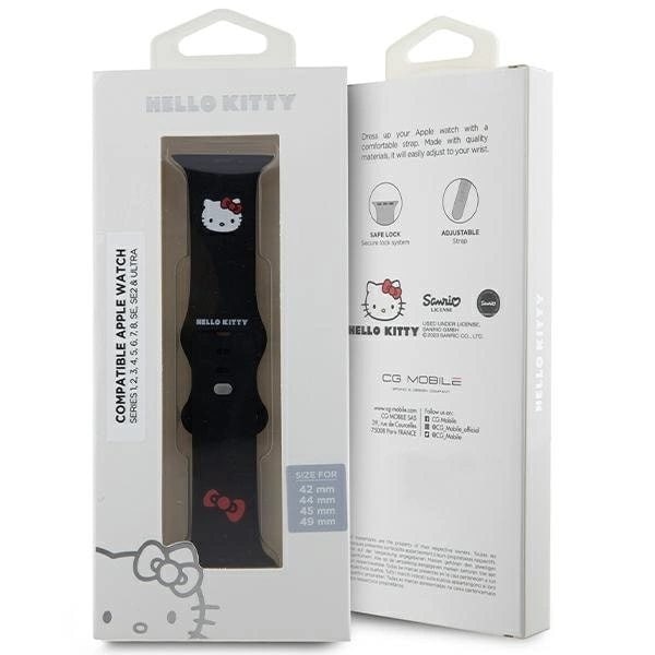 Hello Kitty silikon Kitty hodestropp for Apple Watch 42/44/45/49 mm - svart