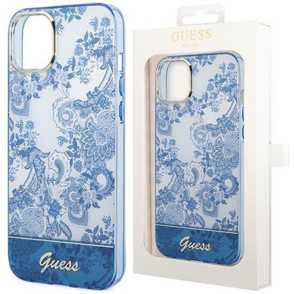 Guess GUHCP14MHGPLHB iPhone 14 Plus 6.7 blå/blå hardt etui porselenssamling