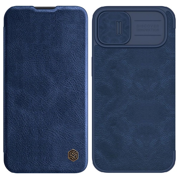 Nillkin Qin Leather Pro Case iPhone 14 Plus kameradeksel beskyttelsesdeksel, blå