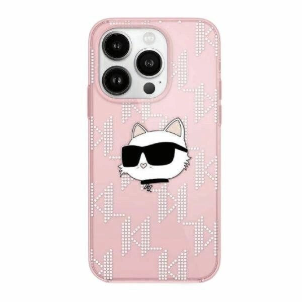 Karl Lagerfeld IML Choupette Head & Monogram Deksel til iPhone 15 Pro Max - Rosa