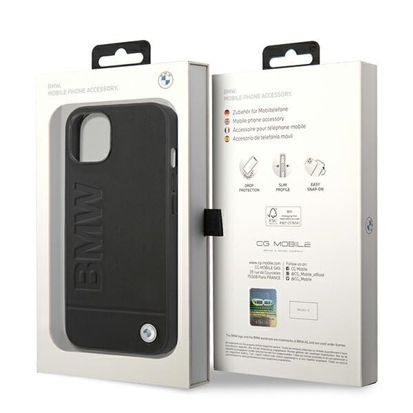 BMW LÆDER STEMPEL ETUI TIL IPHONE 14 PLUS - SORT