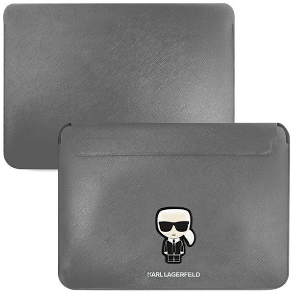 KARL LAGERFELD SAFFIANO IKONIK KARL ETUI TIL EN 16" BÆRBAR COMPUTER - SØLV