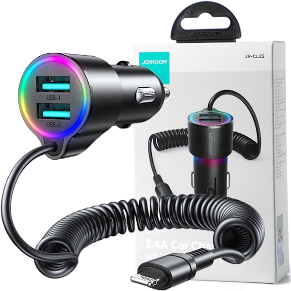 Joyroom 3 i 1 hurtiglader 1,5 m 17 W med Lightning-kabel sort (JR-CL25)