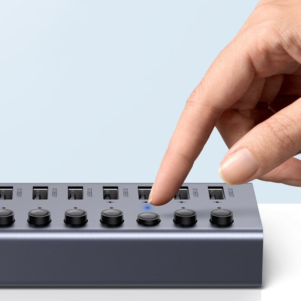 Ugrønn multifunksjonell HUB 7in1 USB Type C - 7x USB Type A 3.0 PD DC 12V grå (CM481)