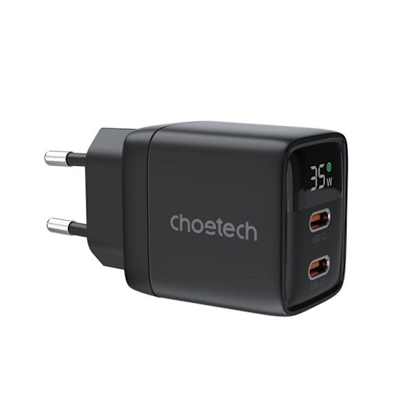 Choetech PD6051 USB-C USB-C PD 35W GaN vegglader med skjerm - svart