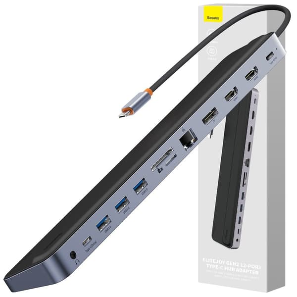 BASEUS UNIVERSAL USB HUB 12I1 + USBC KABEL 25CM NOTEBOOK STATIV GRÅ