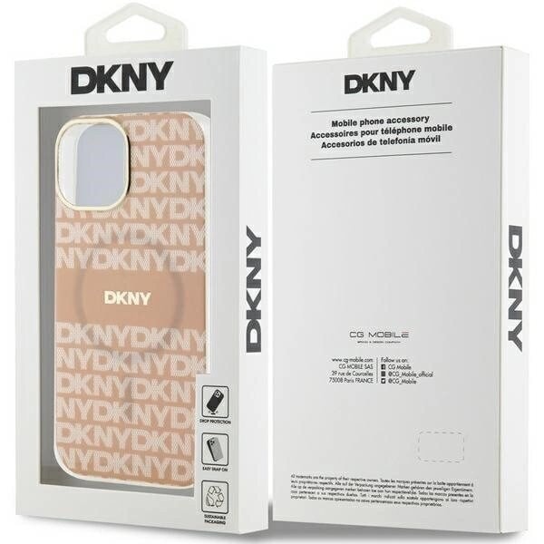 DKNY IML Mono & Stripe MagSafe beskyttelsesveske for iPhone 15/14/13 - Rosa