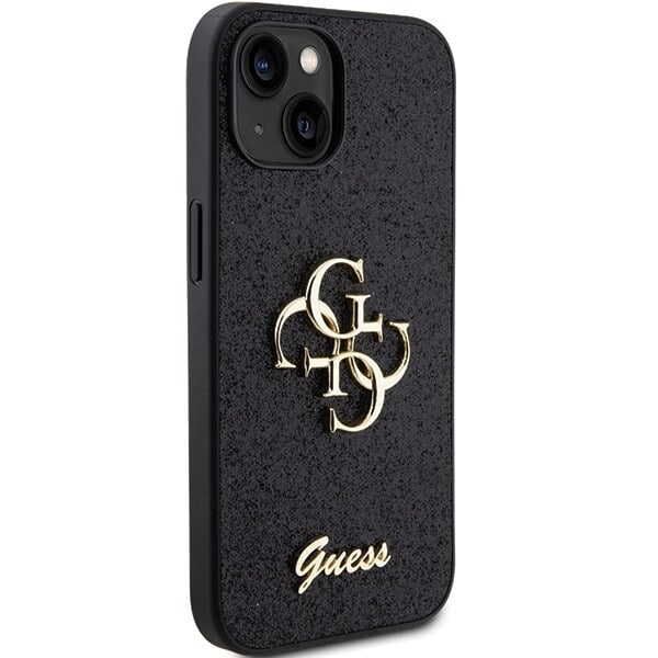 Guess Glitter Script Big 4G deksel til iPhone 15 - svart