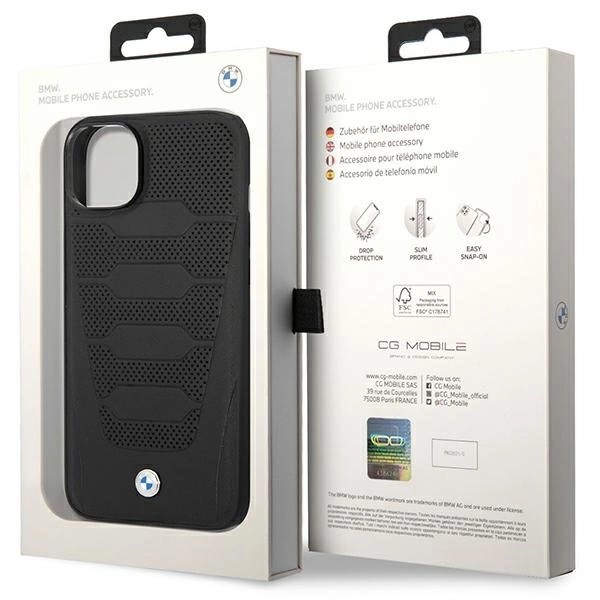 BMW LEATHER SEATS PATTERN ETUI TIL IPHONE 14 - SORT