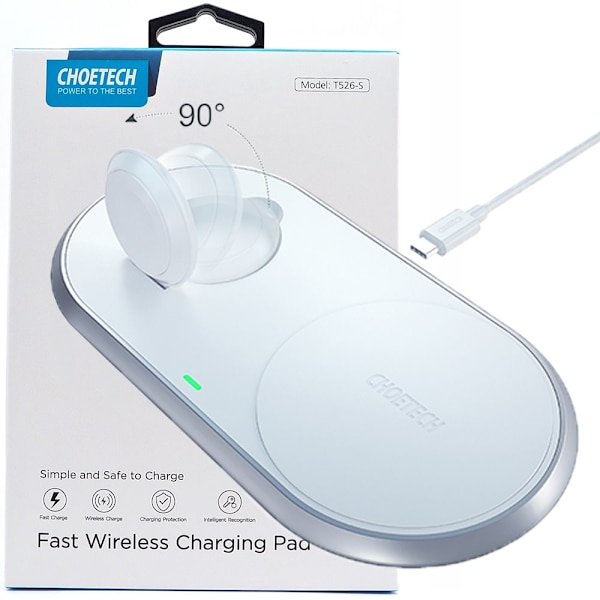 CHOETECH 2IN1 TRÅDLØS OPLADER TIL SMARTPHONES MED USBC STATIV HVID