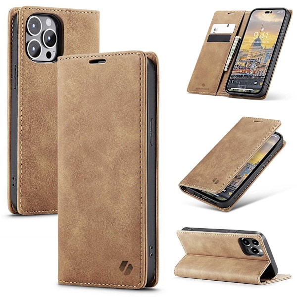 Spacecase Läder Plånbokfodral För Iphone 14 Pro Max Väska Brunt