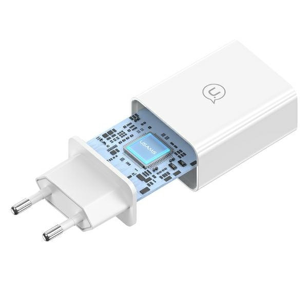 USAMS Lad. nätverk. 18W + USB-C/USB-A-kabel 1m Snabbladdning vit/vit serie SC SCXLTZ02