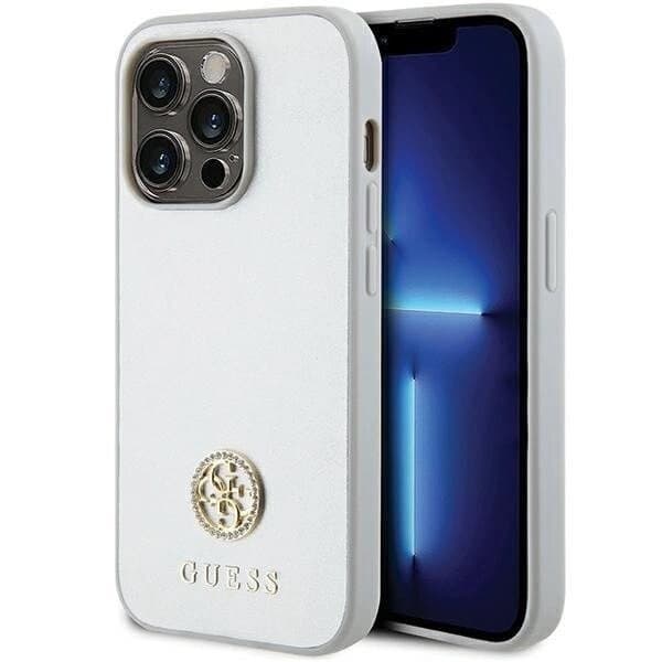 Guess Strass Metal Logo Deksel til iPhone 15 Pro - Sølv
