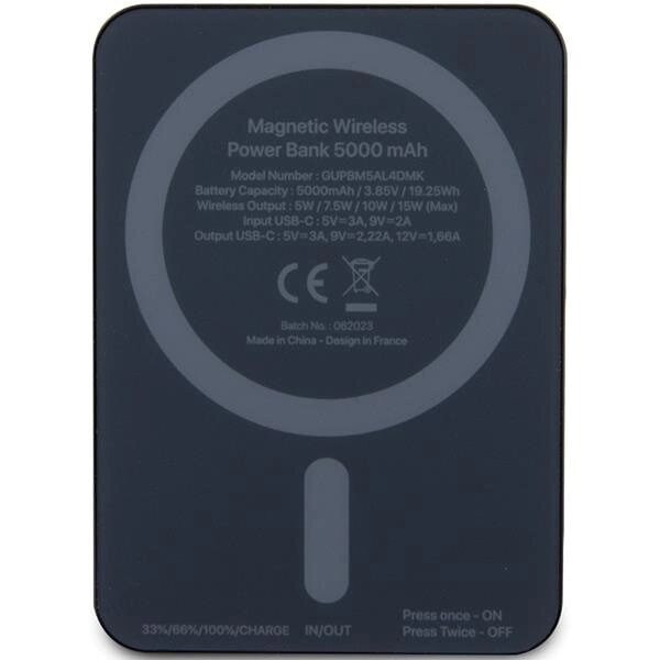 Guess MagSafe Metal Script Logo induksjonsstrømforsyning 15W 5000mAh - svart