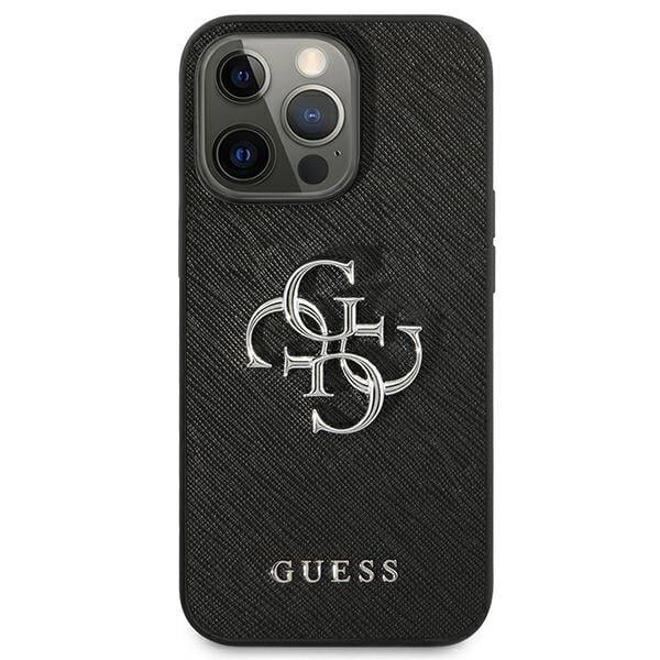 Guess GUHCP13LSA4GSBK iPhone 13 Pro/13 6,1" svart/svart hårdfodral Saffiano 4G metalllogotyp