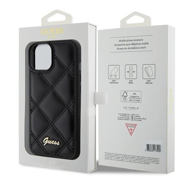 Guess Quilted Metal Logo Deksel til iPhone 15 - Svart