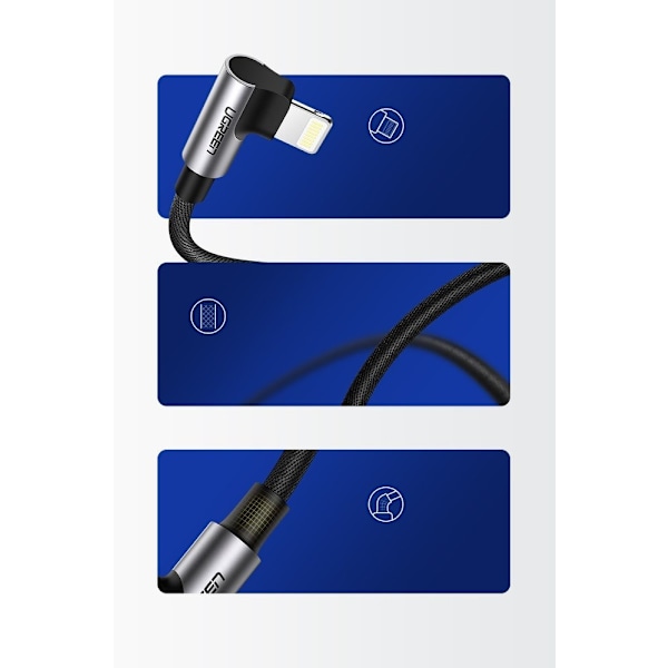 Grønn vinklet USB - Lightning MFI-kabel 1m 2,4A svart (60521)