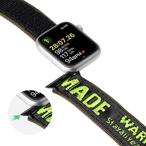 Dux Ducis-rem (utendørsversjon) Apple Watch Ultra Strap, SE, 8, 7, 6, 5, 4, 3, 2, 1 (49, 45, 44, 42 mm) Nylonarmbånd svart/grønn