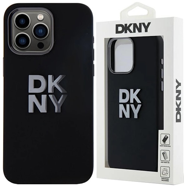 DKNY flytende silikon metalllogo beskyttelsesveske til iPhone 15 Pro Max - Svart