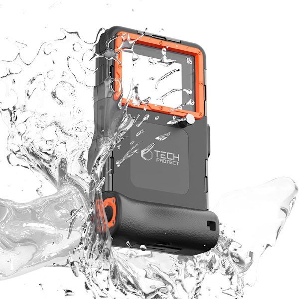 TECH-PROTECT IPX8 UNIVERSAL DYKKER VANDTÆT CASE SORT/ORANGE