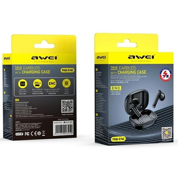 AWEI Bluetooth 5.3 T66 TWS hörlurar + dockningsstation svart/svart