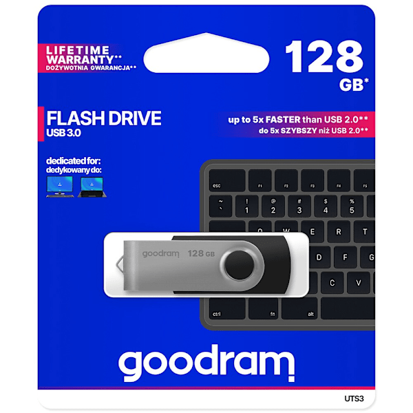 GOODRAM PENDRIVE 128 GB USB 3.2 GEN 1 UTS3 KAPACITET HANDY SORT Sort