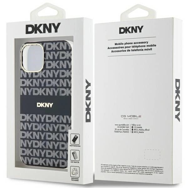 DKNY IML Mono & Stripe MagSafe-deksel til iPhone 15 Plus / 14 Plus - Svart
