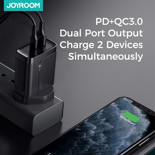 JOYROOM L-QP361 2-PORTS STRØMLADER 36W PD3.0/QC3.0 SORT