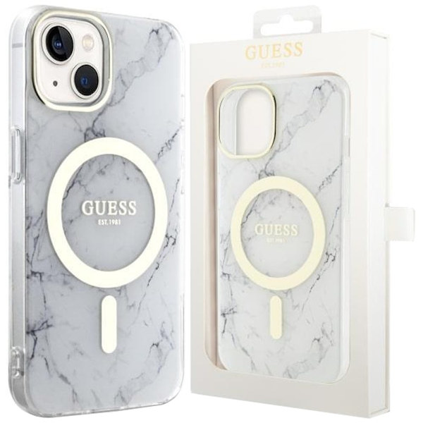 Guess GUHMP14MPCUMAH deksel til iPhone 14 Plus 6.7 - hvit Marble MagSafe