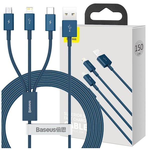 Baseus Superior 3-i-1 kabel USB - Lightning / USB Type C / micro USB 3,5 A 1,5 m blå (CAMLTYS-03)