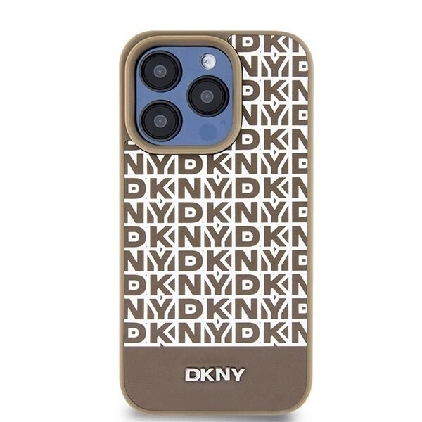 DKNY skinntrykt mønster metalllogo MagSafe-deksel til iPhone 15 Pro - Brun