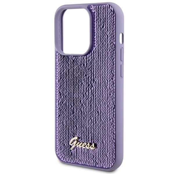 Guess Sequin Script metalldeksel til iPhone 15 Pro - lilla