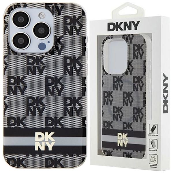 DKNY IML rutete monomønster og trykte striper MagSafe-deksel til iPhone 11 / Xr - Svart