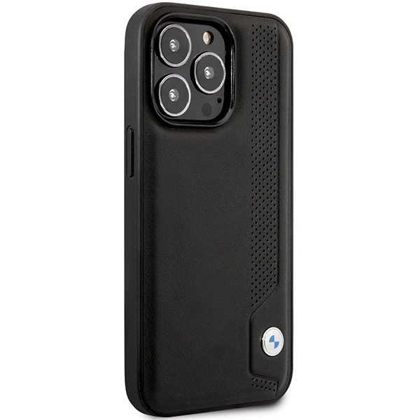 BMW LÆDER BLUE DOTS ETUI TIL IPHONE 14 PRO MAX - SORT