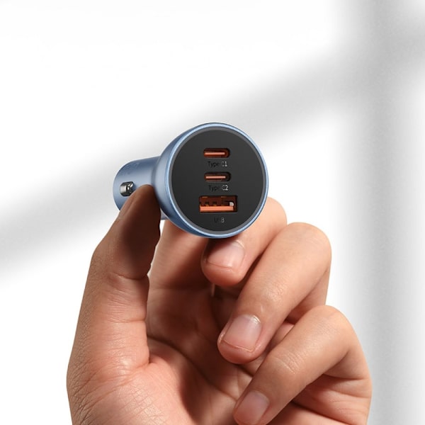 BASEUS BILLADER USB-A + 2X USB-C 65W BLÅ
