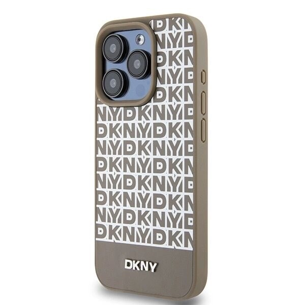 DKNY skinntrykt mønster metalllogo MagSafe-deksel til iPhone 15 Pro - Brun