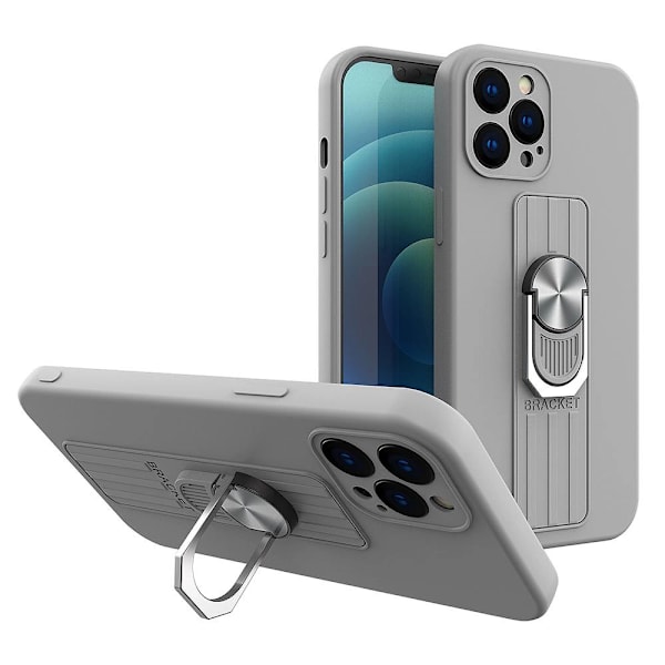 RINGETUI SILIKONETUI MED FINGERGREB OG STATIV TIL XIAOMI REDMI 10X 4G / XIAOMI REDMI NOTE 9 SILVER