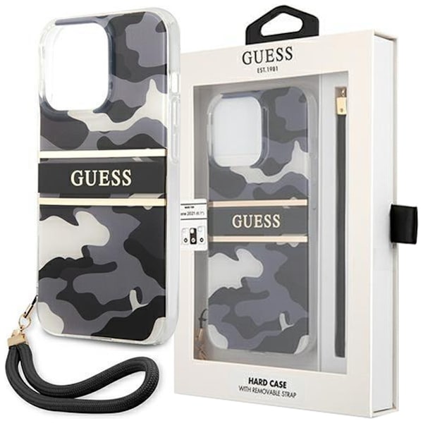 Guess GUHCP13MKCABBK iPhone 13 6.1 svart/svart hardt deksel Camo Strap Collection